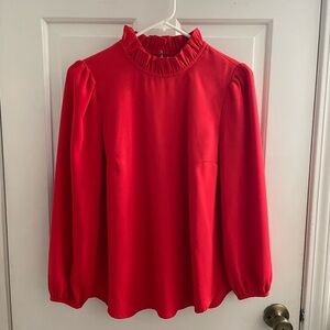 J. Crew Vibrant Red Orange Ruffle Neck Blouse, size XS
